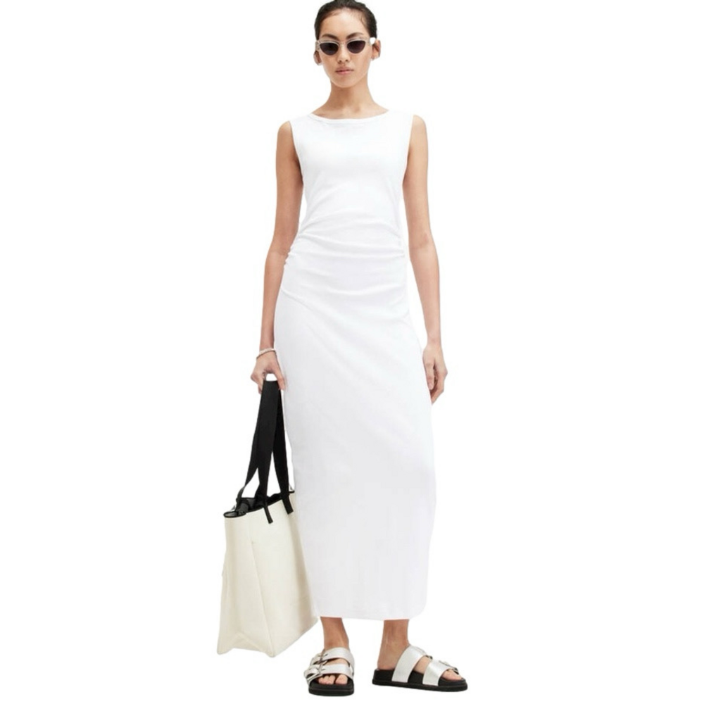 New Allsaints Womens Maxi Dress Optic White Size 2 Katarina Boat Neck Slim Fit